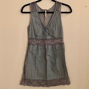 Free People Chambray Lace Trim Sundress in Blue denim wash